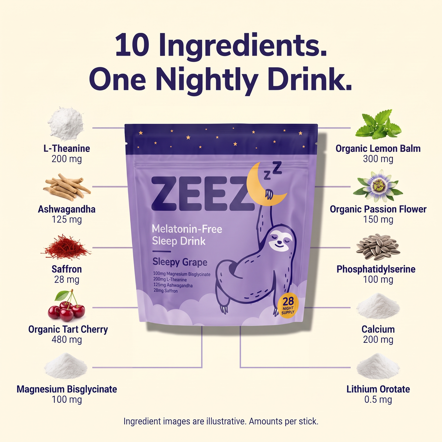 ZEEZ: ten ingredients with amounts per stick